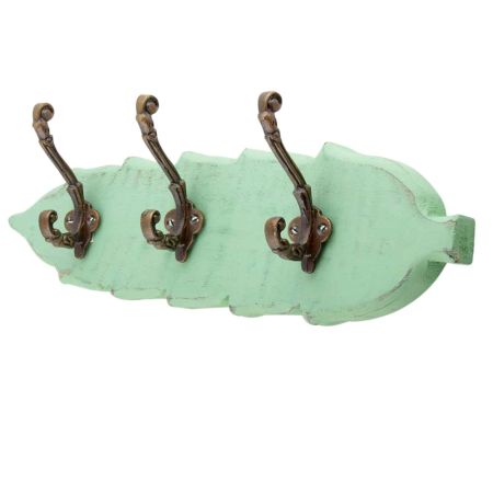 Green Antique Small Wall Wooden Iron Hooks